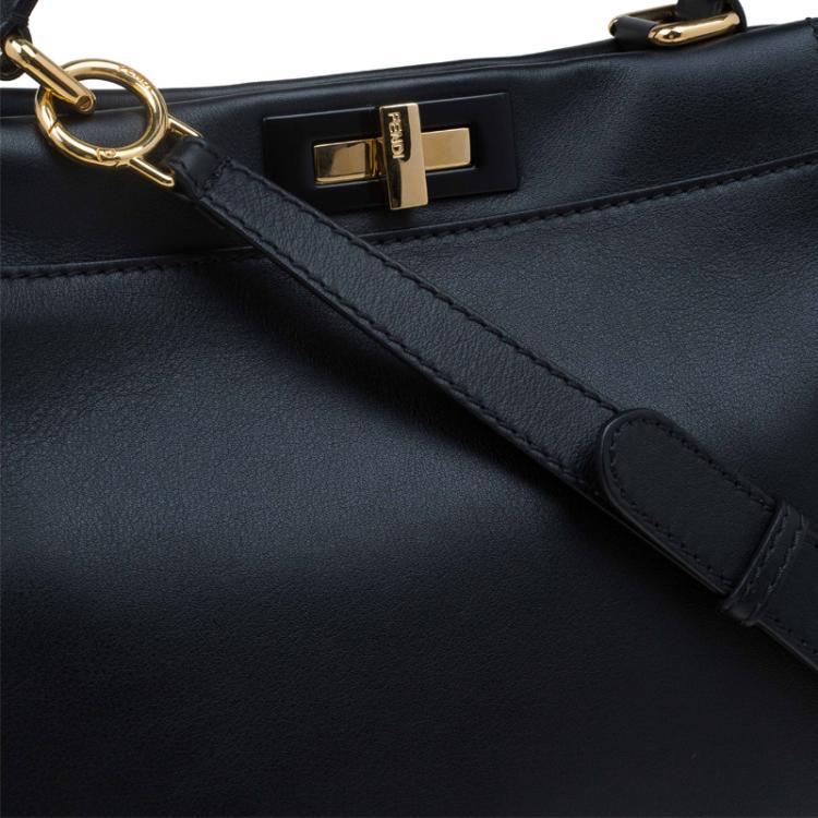 Pre Owned Fendi Black Leather Medium Peekaboo Tote
