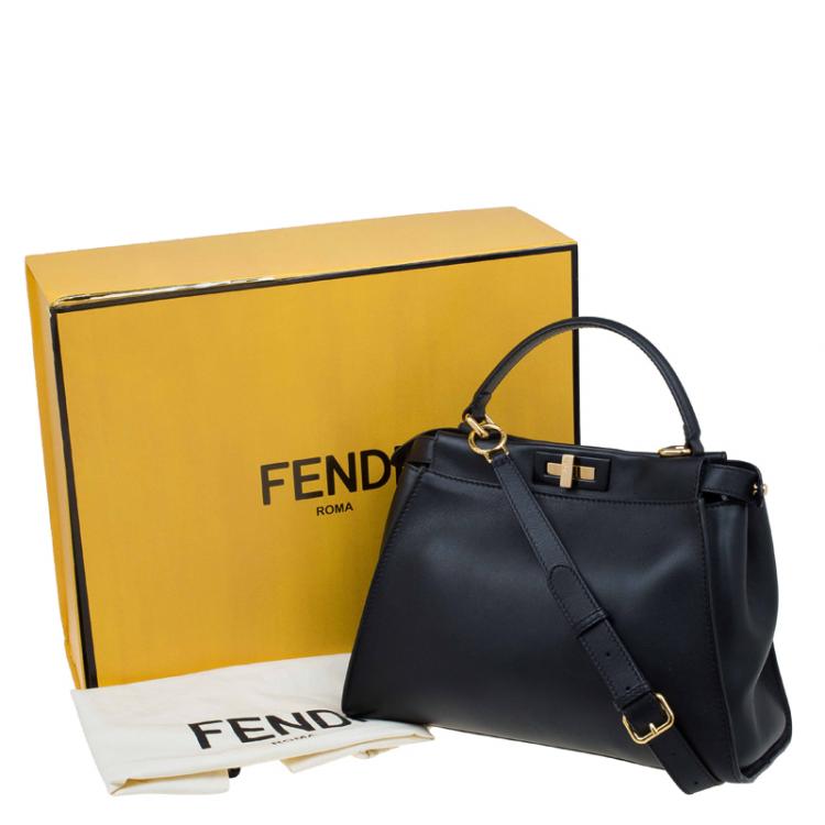 Pre Owned Fendi Black Leather Medium Peekaboo Tote
