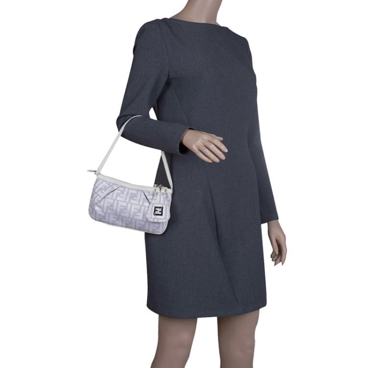 Pre Owned Fendi Off White/Beige Zucca Canvas Pochette Bag
