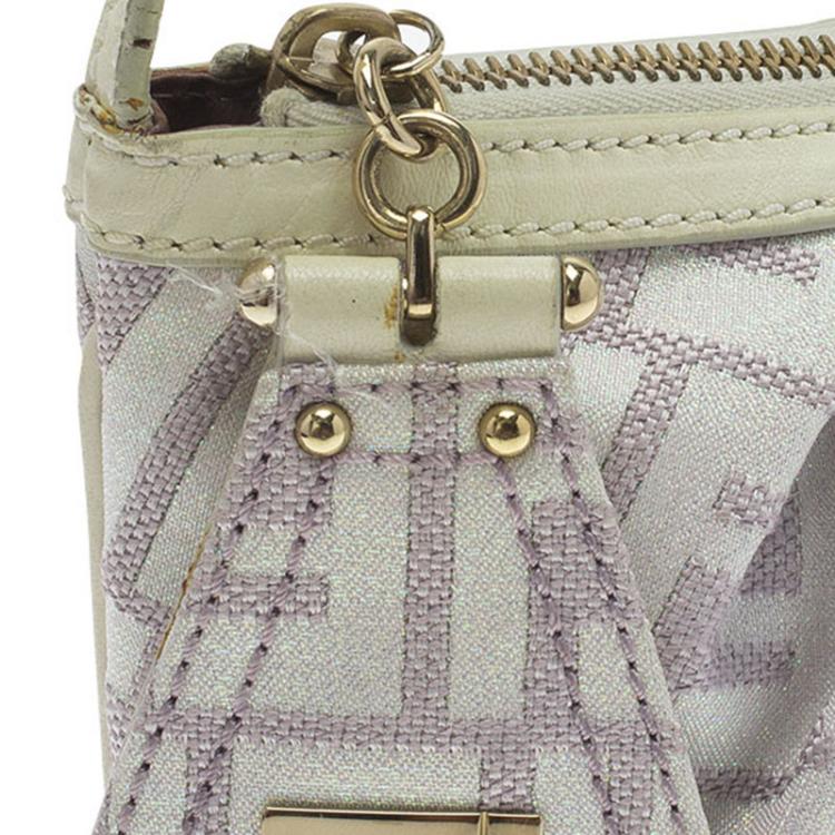Pre Owned Fendi Off White/Beige Zucca Canvas Pochette Bag
