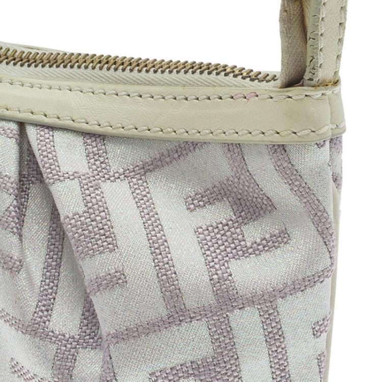 Pre Owned Fendi Off White/Beige Zucca Canvas Pochette Bag