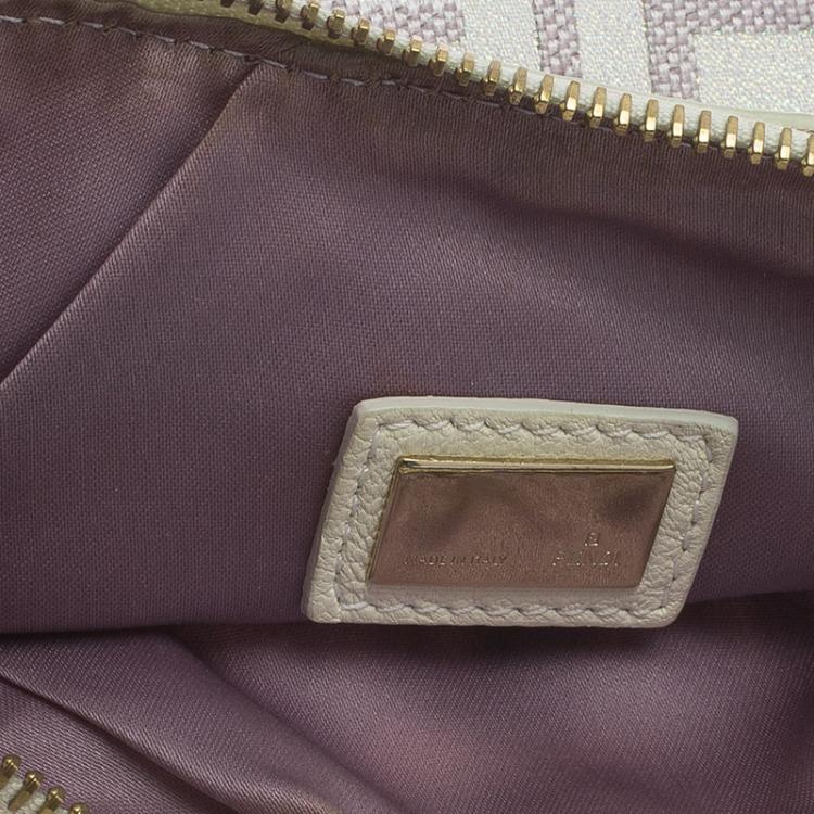 Pre Owned Fendi Off White/Beige Zucca Canvas Pochette Bag