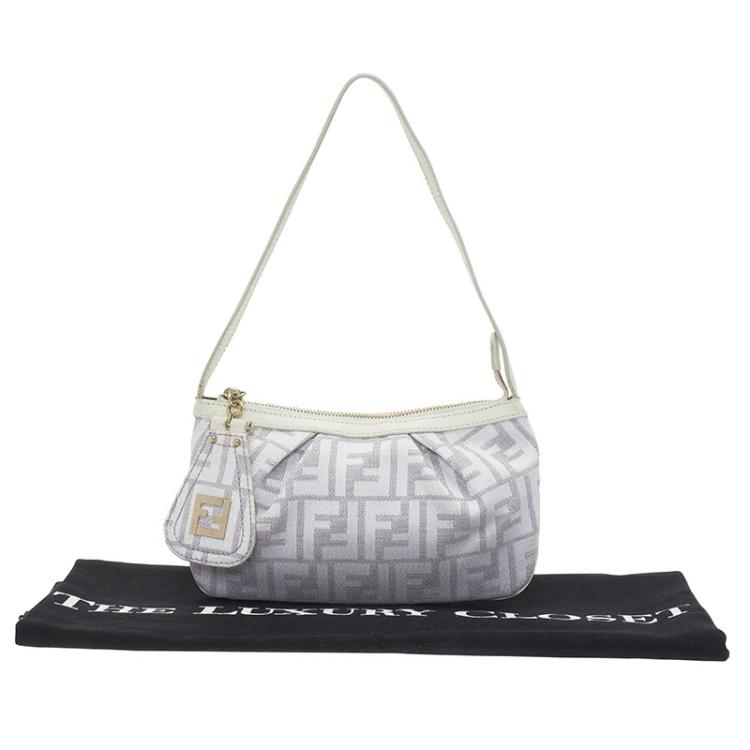Pre Owned Fendi Off White/Beige Zucca Canvas Pochette Bag