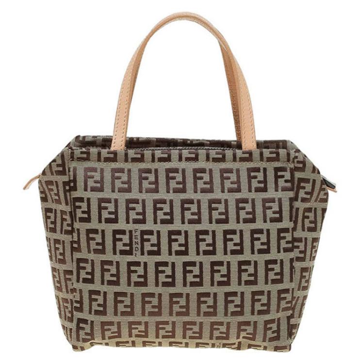 Pre Owned Fendi Beige Zucchino Canvas Small Tote