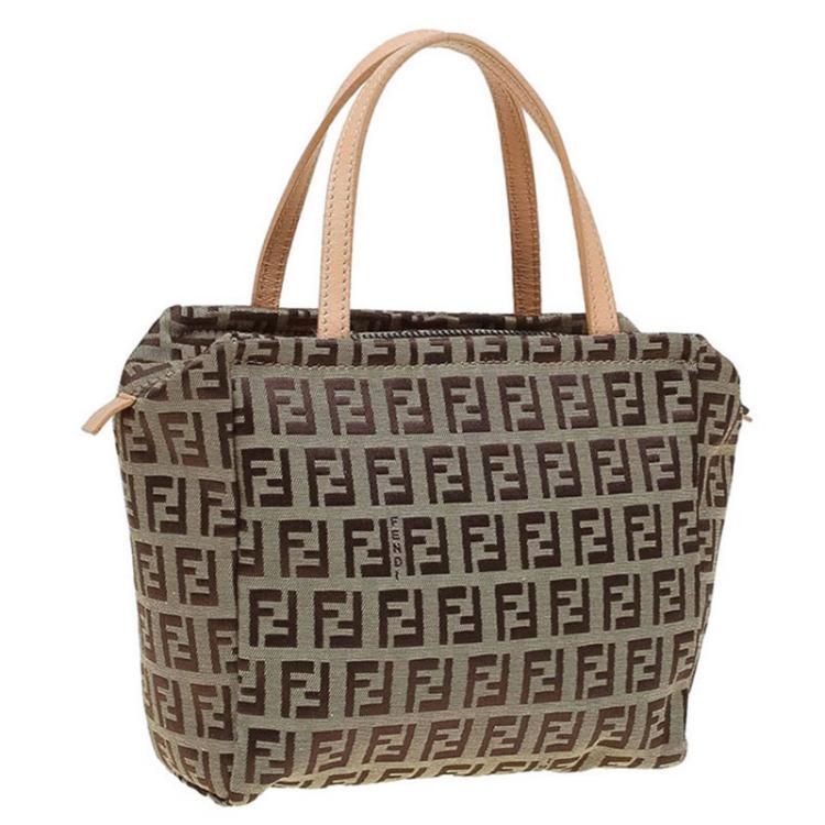 Pre Owned Fendi Beige Zucchino Canvas Small Tote