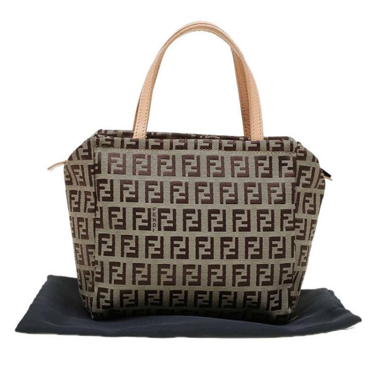 Pre Owned Fendi Beige Zucchino Canvas Small Tote