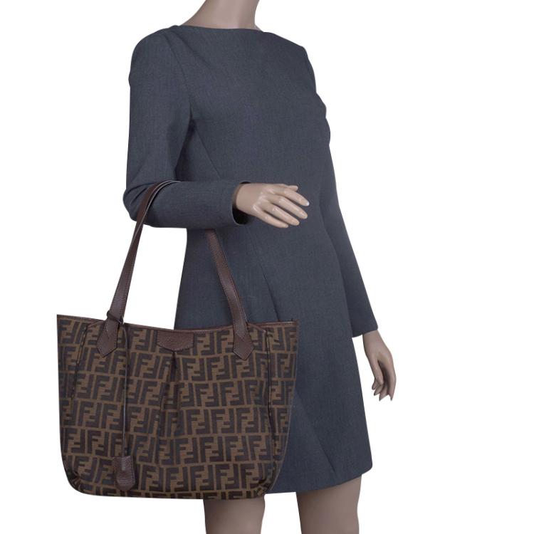 Pre Owned Fendi Tobacco Zucca Canvas Jacquard Grande Shopping Tote