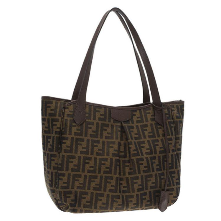 Pre Owned Fendi Tobacco Zucca Canvas Jacquard Grande Shopping Tote