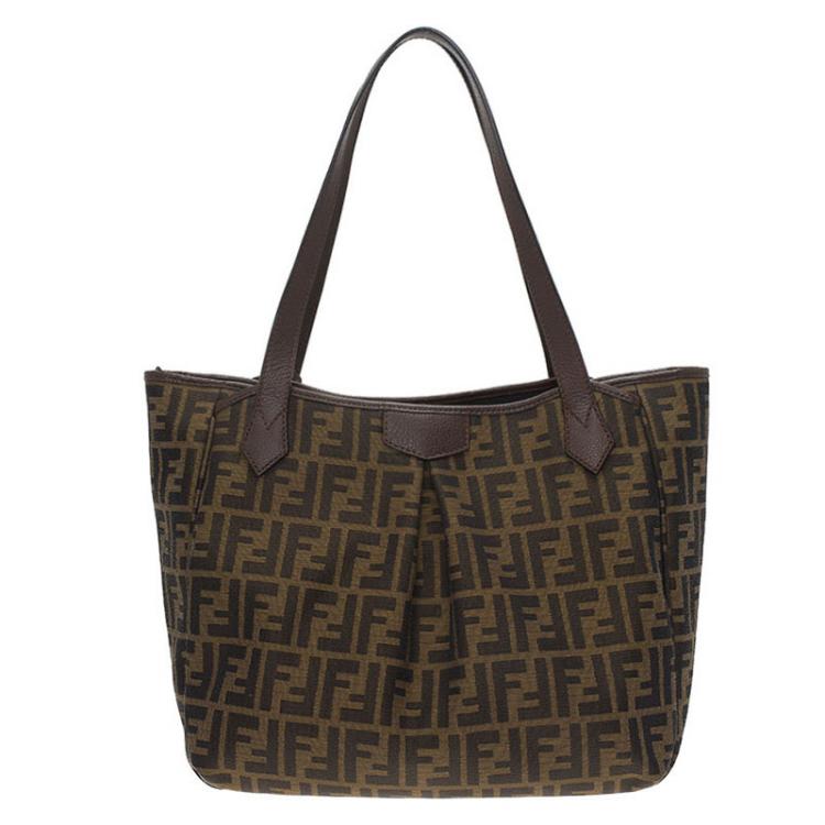 Pre Owned Fendi Tobacco Zucca Canvas Jacquard Grande Shopping Tote