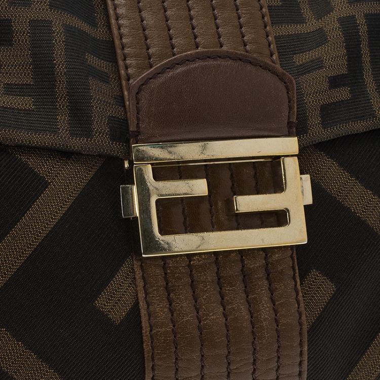 Pre Owned Fendi Tobacco Zucca Canvas Maxi Baguette Shoulder Bag