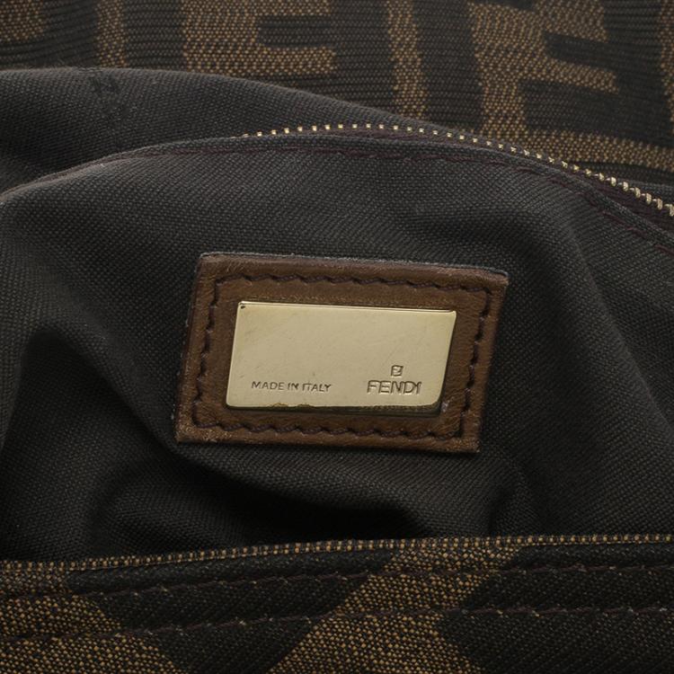 Pre Owned Fendi Tobacco Zucca Canvas Maxi Baguette Shoulder Bag