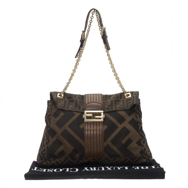 Pre Owned Fendi Tobacco Zucca Canvas Maxi Baguette Shoulder Bag