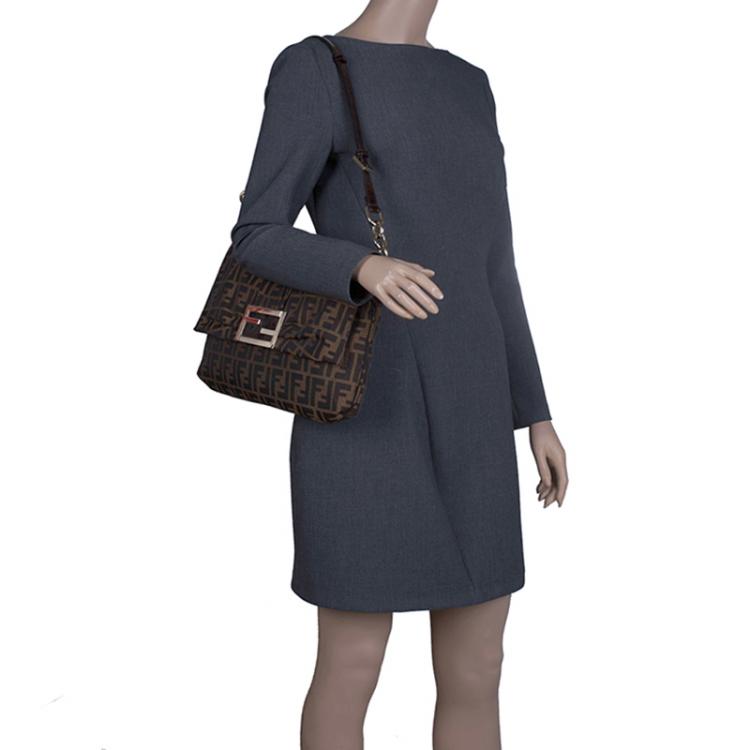 Pre Owned Fendi Tobacco Zucca Canvas Mia Flap Bag