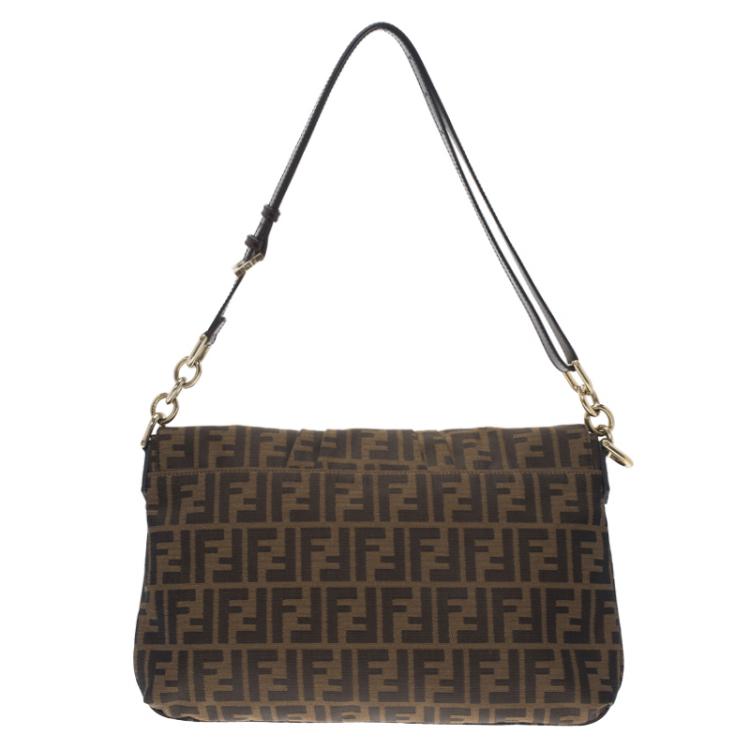 Pre Owned Fendi Tobacco Zucca Canvas Mia Flap Bag