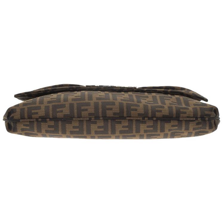 Pre Owned Fendi Tobacco Zucca Canvas Mia Flap Bag