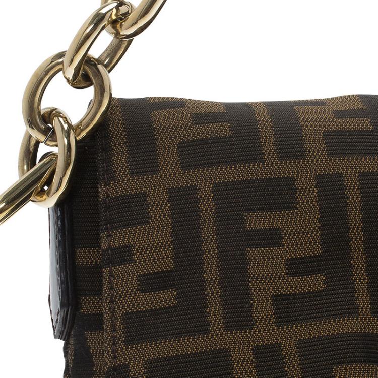 Pre Owned Fendi Tobacco Zucca Canvas Mia Flap Bag