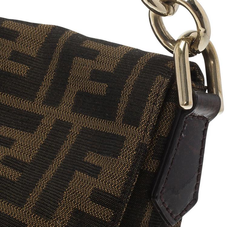 Pre Owned Fendi Tobacco Zucca Canvas Mia Flap Bag