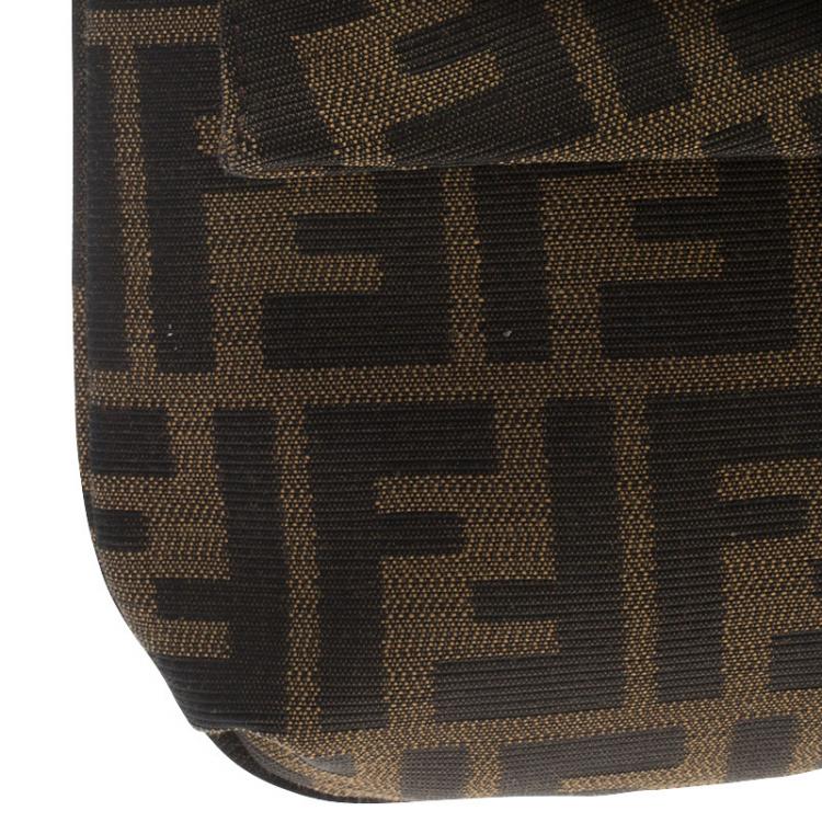 Pre Owned Fendi Tobacco Zucca Canvas Mia Flap Bag