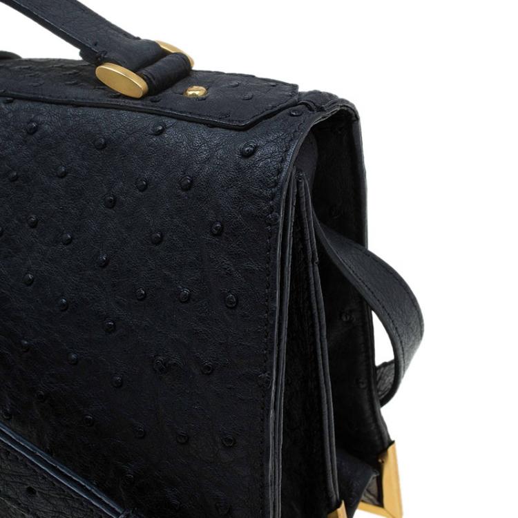 Pre Owned Fendi Black Ostrich Leather Classico No.1 Shoulder Bag