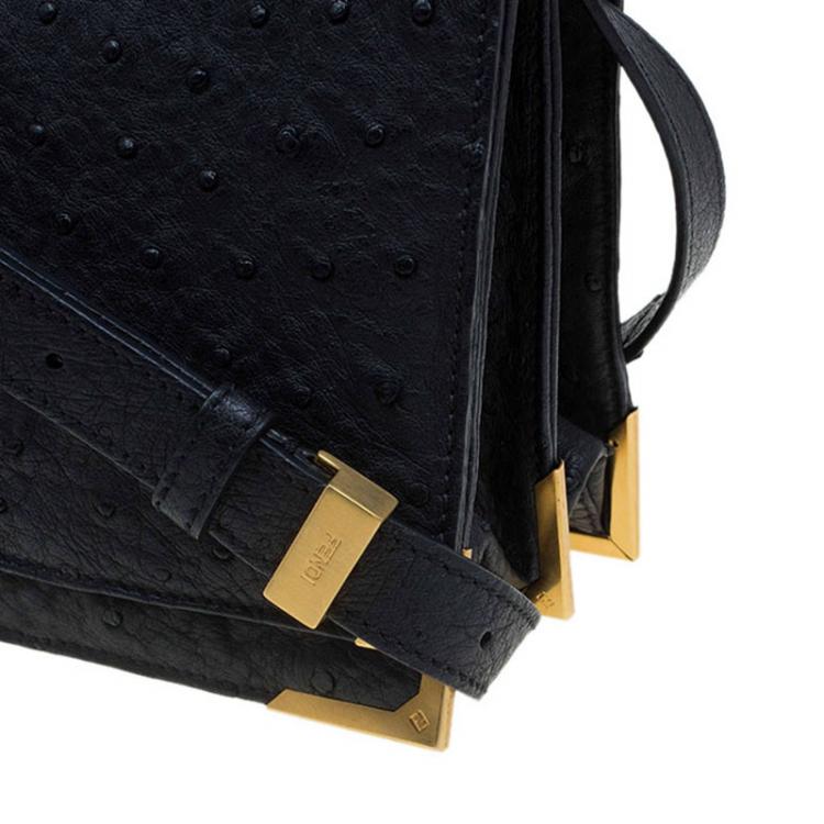 Pre Owned Fendi Black Ostrich Leather Classico No.1 Shoulder Bag
