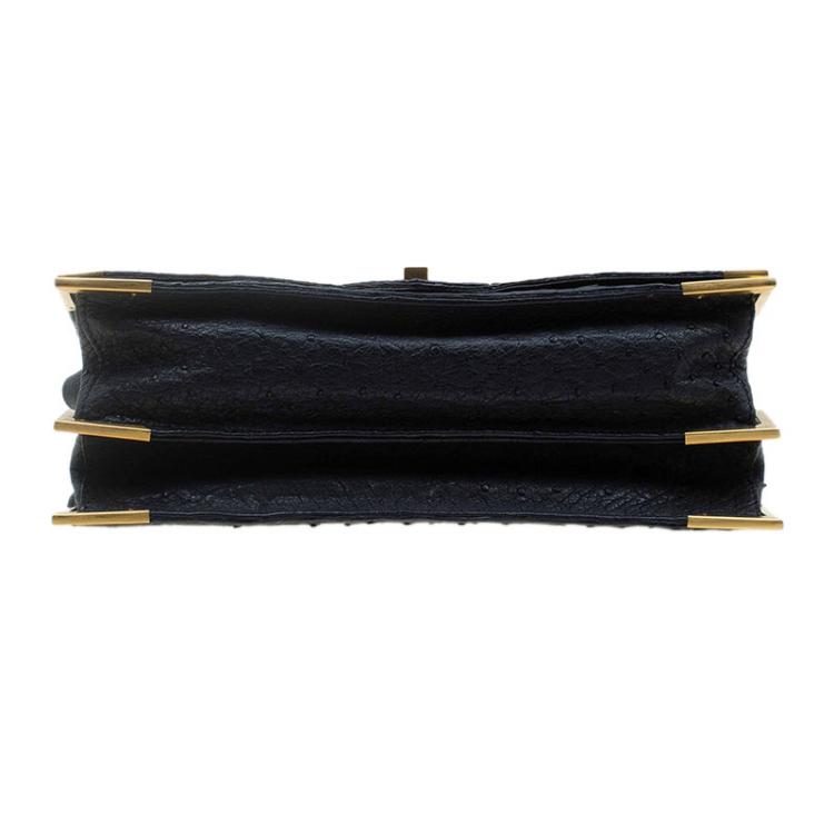 Pre Owned Fendi Black Ostrich Leather Classico No.1 Shoulder Bag