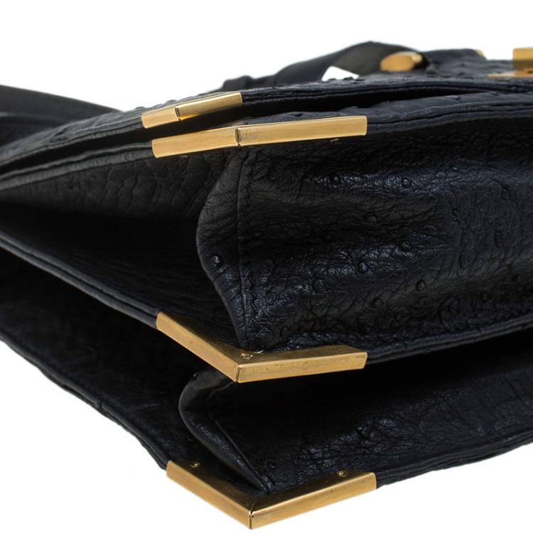 Pre Owned Fendi Black Ostrich Leather Classico No.1 Shoulder Bag
