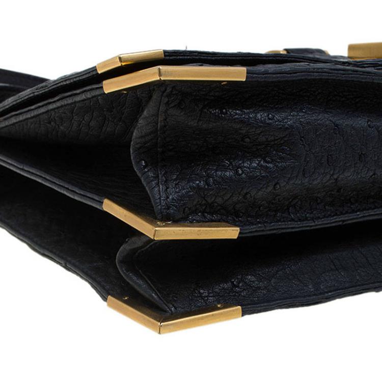 Pre Owned Fendi Black Ostrich Leather Classico No.1 Shoulder Bag