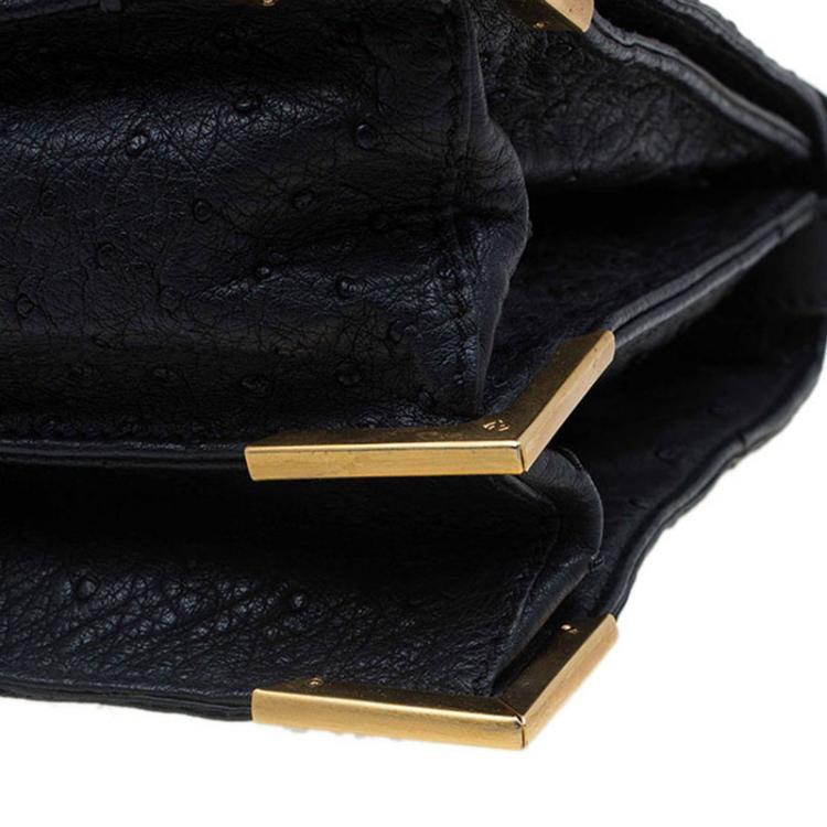 Pre Owned Fendi Black Ostrich Leather Classico No.1 Shoulder Bag