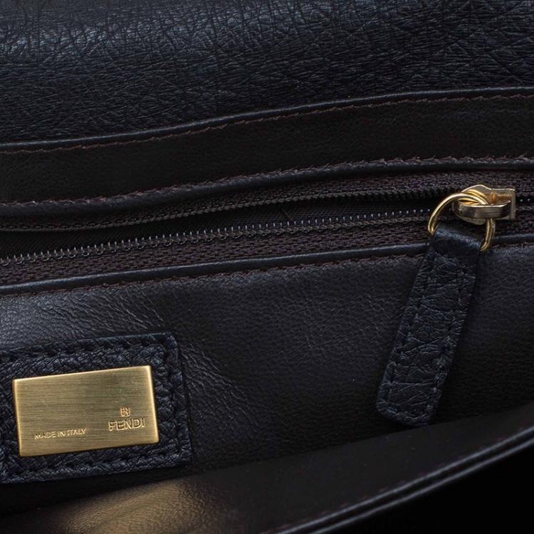 Pre Owned Fendi Black Ostrich Leather Classico No.1 Shoulder Bag