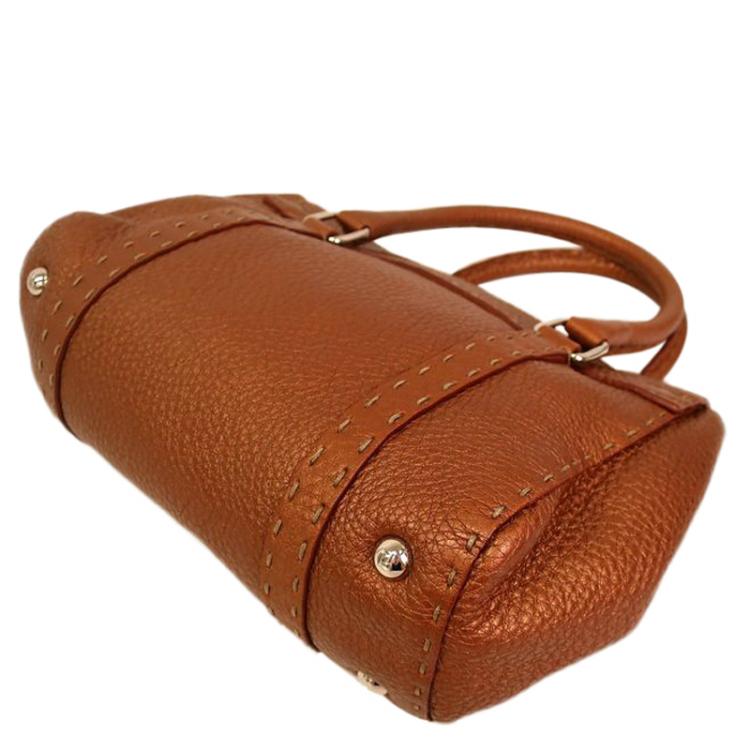 Pre Owned Fendi Metallic Brown Selleria Leather Mini Linda Satchel