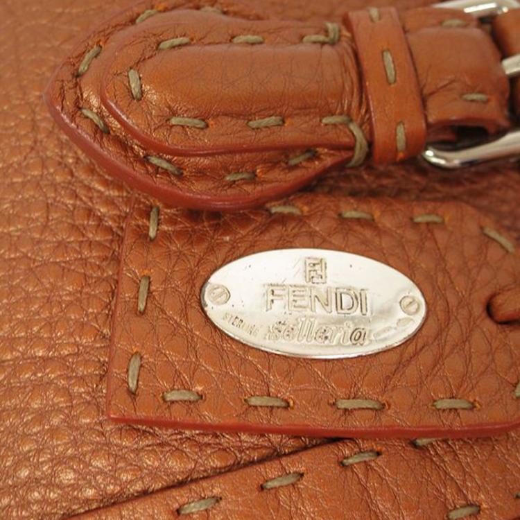 Pre Owned Fendi Metallic Brown Selleria Leather Mini Linda Satchel