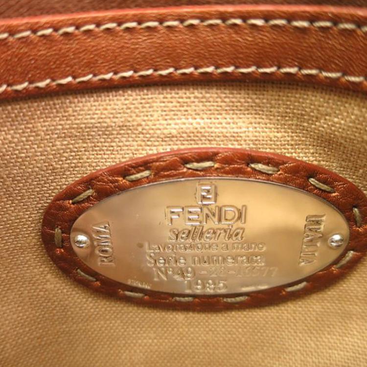 Pre Owned Fendi Metallic Brown Selleria Leather Mini Linda Satchel