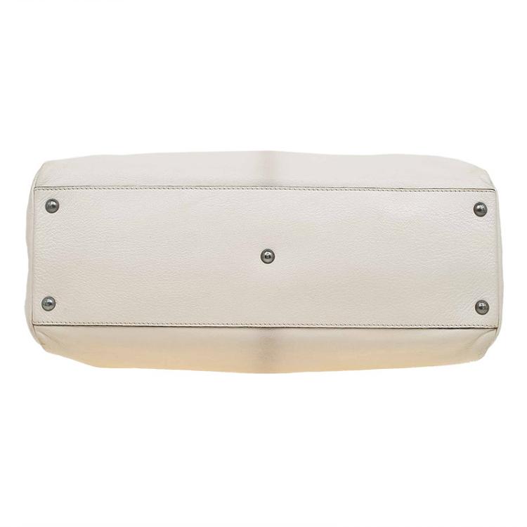 Pre Owned Fendi Beige LeatherLarge Peekaboo Top Handle Bag