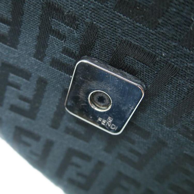 Pre Owned Fendi Black Zucchino Canvas Mini Mama Shoulder Bag