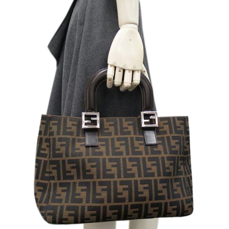 Pre Owned Fendi Tobacco Zucca Canvas Shopper Tote