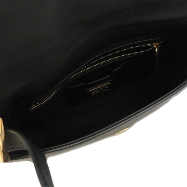 Pre Owned Fendi Black Leather Baguette Shoulder Bag
