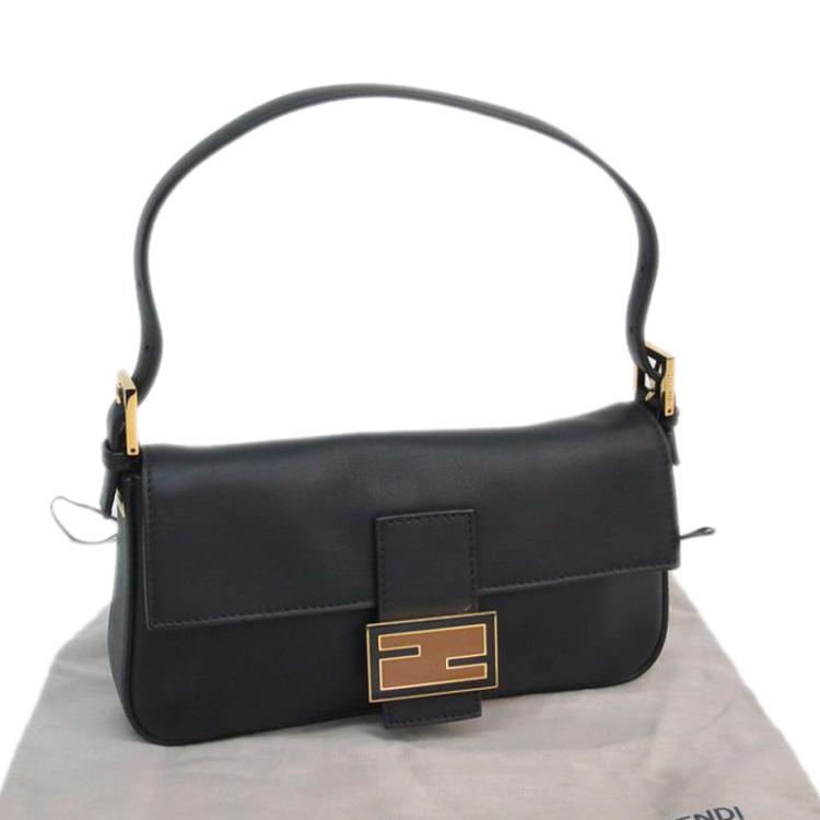 Pre Owned Fendi Black Leather Baguette Shoulder Bag