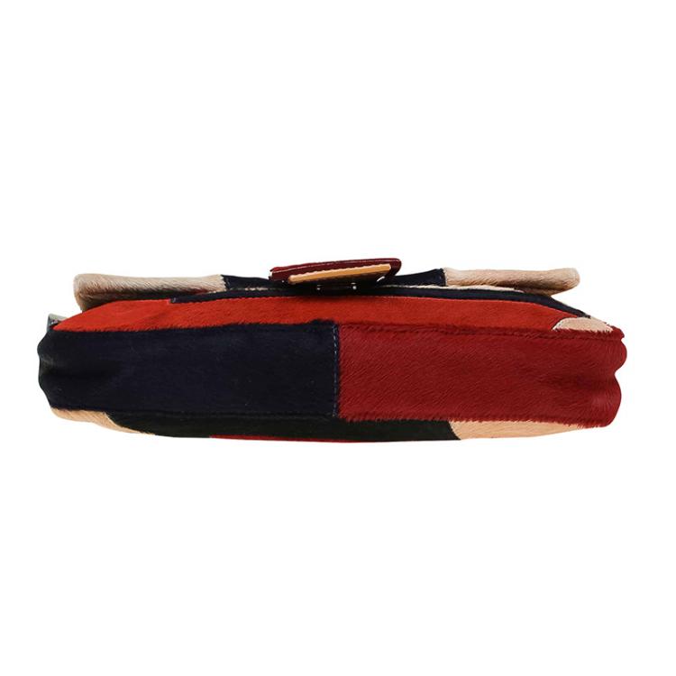 Pre Owned Fendi Multicolor Calf Hair Color Block Baguette Shoulder Bag