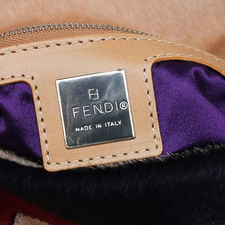 Pre Owned Fendi Multicolor Calf Hair Color Block Baguette Shoulder Bag