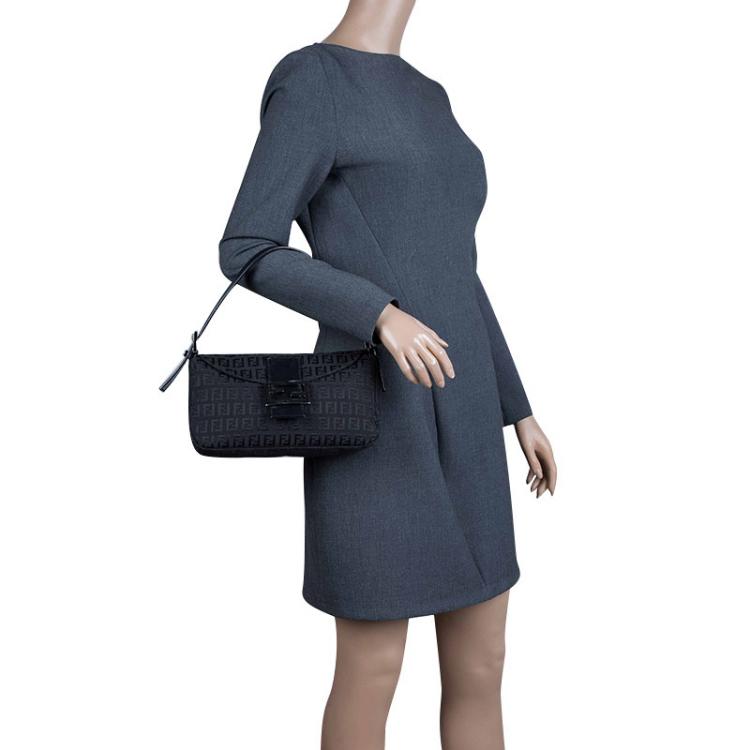 Fendi Zucchino Baguette Bag - Black Shoulder Bags, Handbags - FEN286136