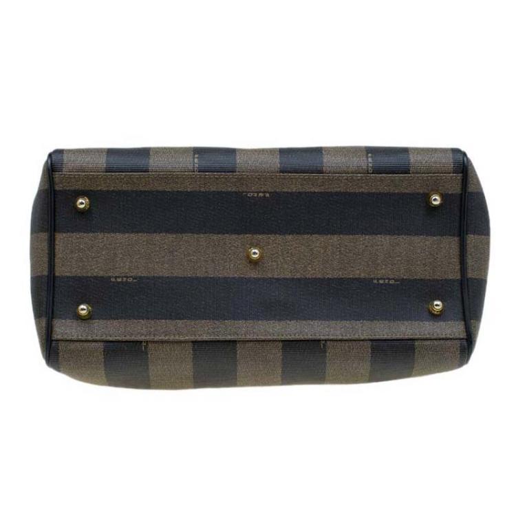 Pre Owned Fendi Tobacco Pequin Striped Coated Canvas Boston Bag