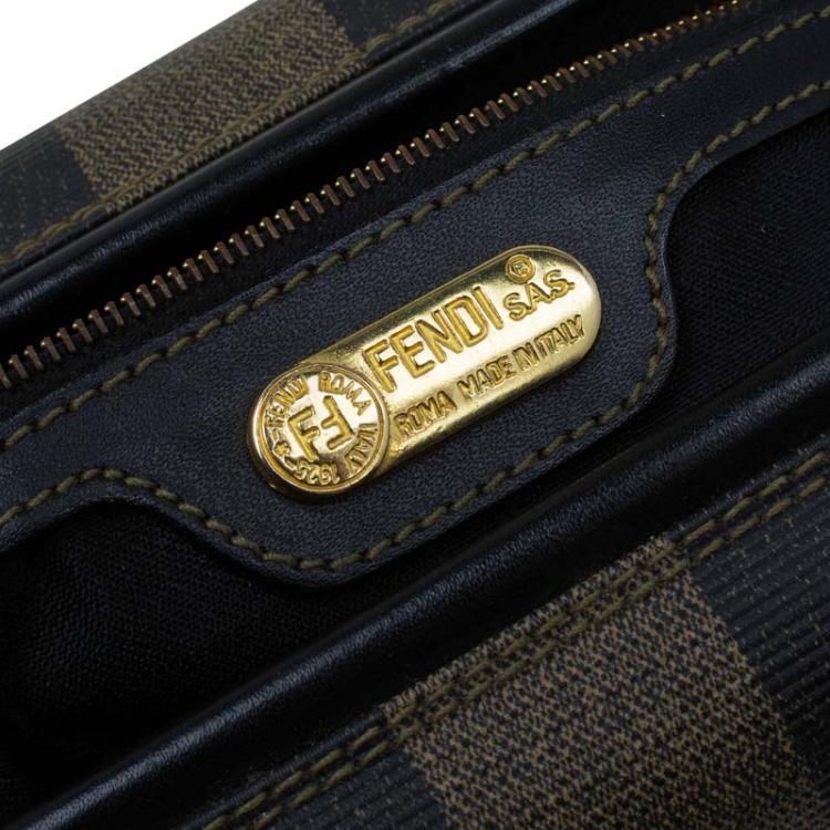 Pre Owned Fendi Tobacco Pequin Striped Coated Canvas Boston Bag