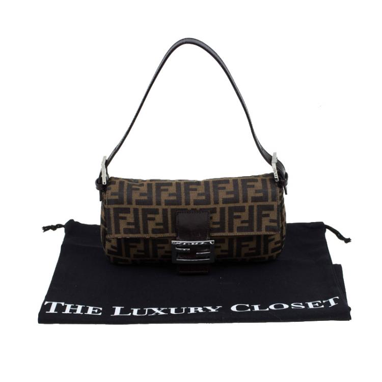 Pre Owned Fendi Tobacco  Zucca Canvas Baguette Shoulder Bag