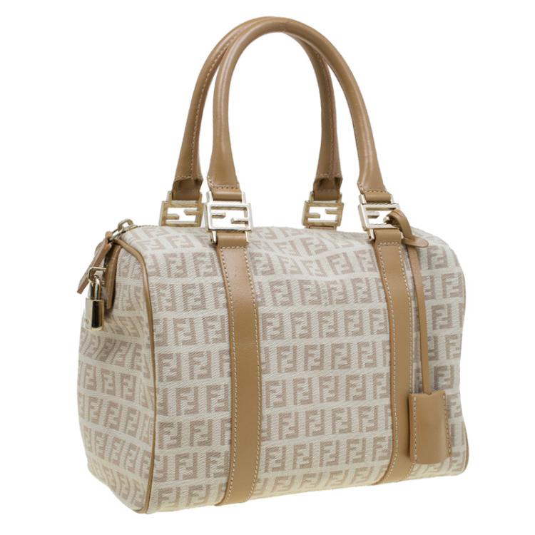 مملوكة مسبقًا Fendi Beige Zucchino Canvas Small Forever Bauletto Boston Bag
