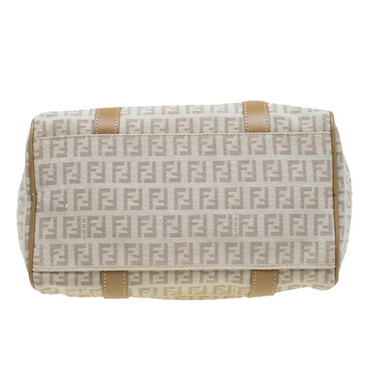 مملوكة مسبقًا Fendi Beige Zucchino Canvas Small Forever Bauletto Boston Bag