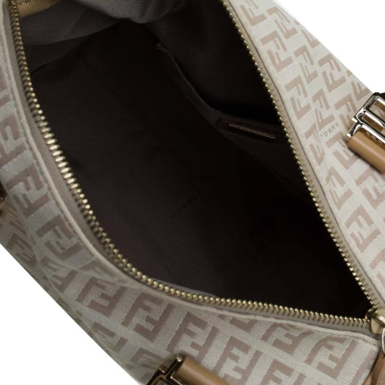 مملوكة مسبقًا Fendi Beige Zucchino Canvas Small Forever Bauletto Boston Bag