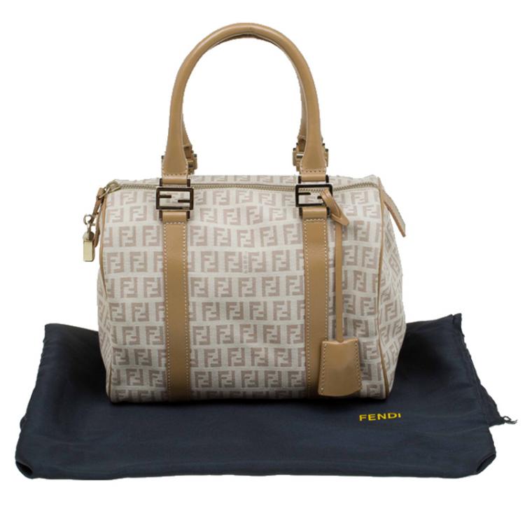 مملوكة مسبقًا Fendi Beige Zucchino Canvas Small Forever Bauletto Boston Bag