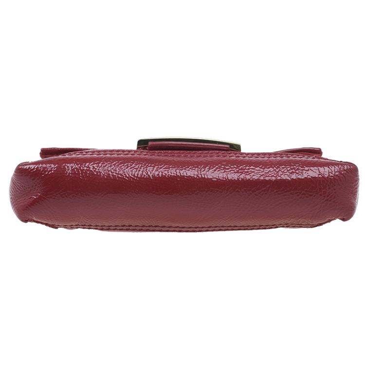 Pre Owned Fendi Red Patent Leather Mini Baguette Bag