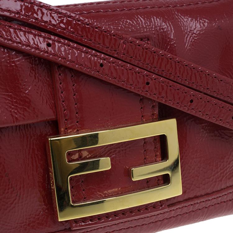 Pre Owned Fendi Red Patent Leather Mini Baguette Bag