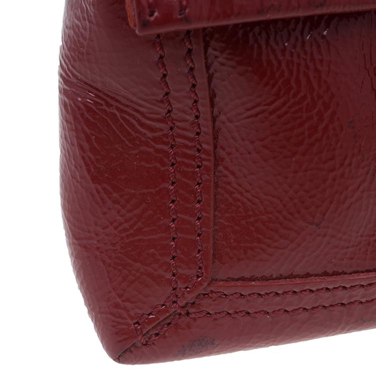 Pre Owned Fendi Red Patent Leather Mini Baguette Bag